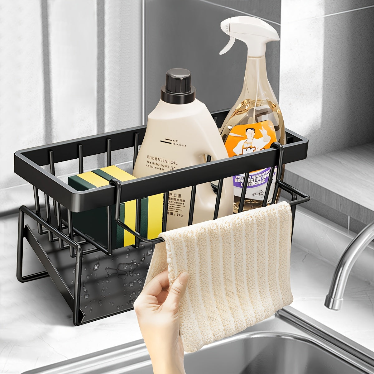 TEMU Kitchen Sink Organizer, Kitchen Sink Sponge Organizer, Rustproof 304 Stainless Steel Sponge Organizer, Bathroom And Kitchen Utensils Sponge