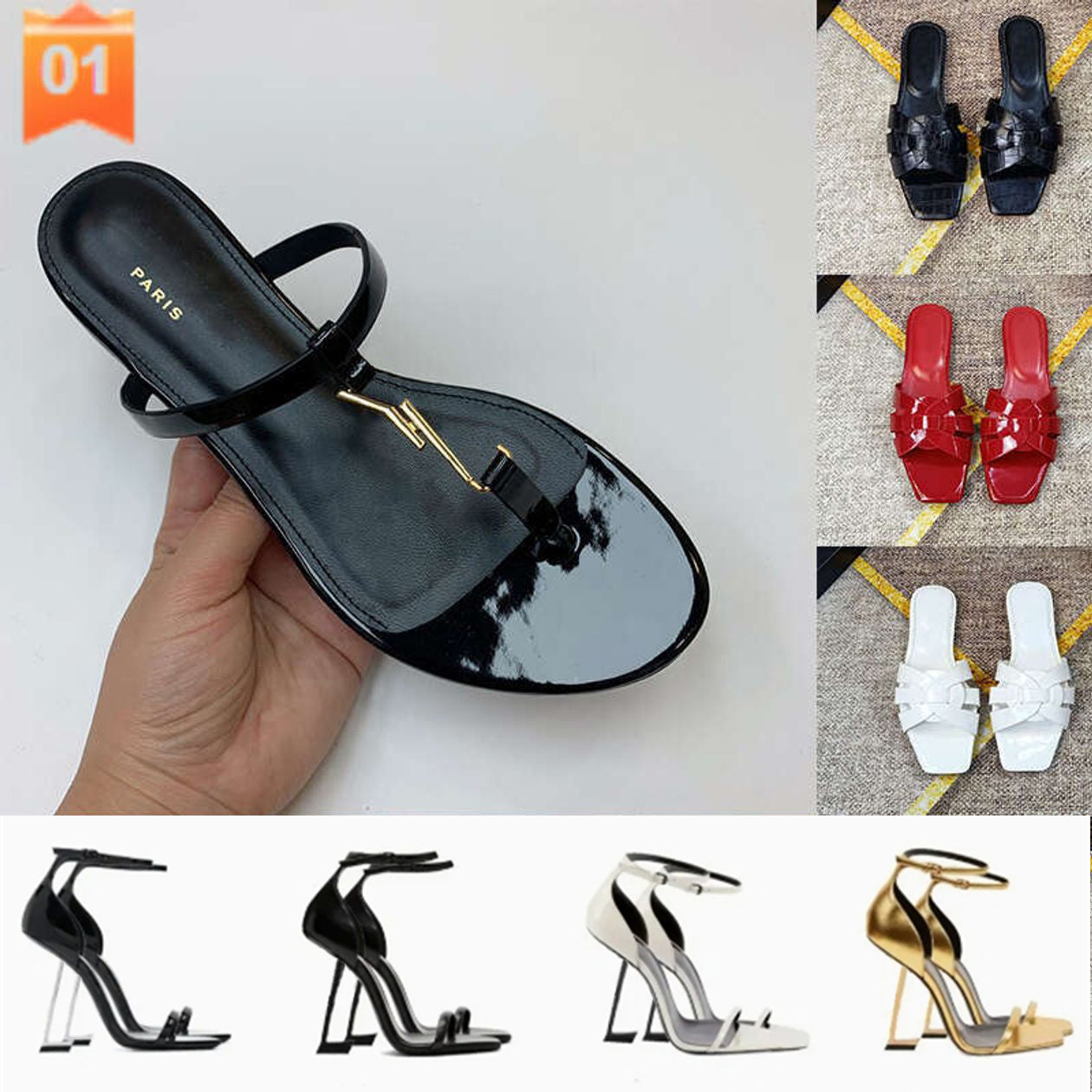 Designer Slippers Tribute Rubber Slides Pumps High Heels 10cm Leather Flat Heel Claquette Womens Summer Outdoor Shoes Fashion Sandals Sandles 35-42