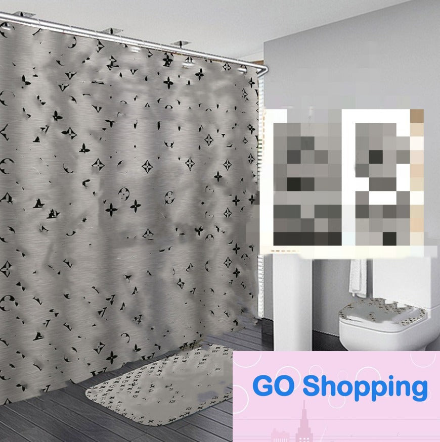 New Simple Shower Curtains New Home Europe Style Double Letter Bath Curtains Fashion Printed Non Slip Mats Bathroom Accessories