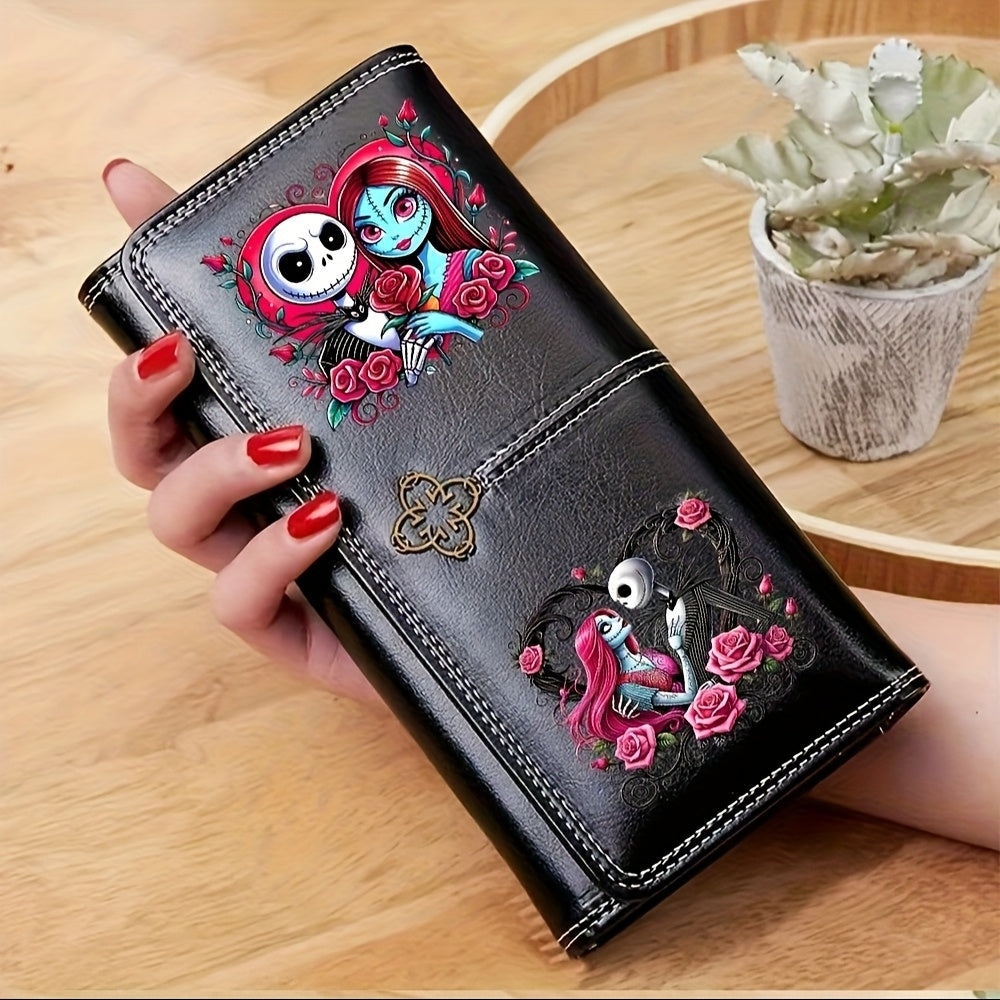 TEMU Jacks Women's Wallet - Credit Card Holder & Phone Pocket, Retro With Rose & Character Art, Multi-functional Gift For Fans, Credit Card Storage,