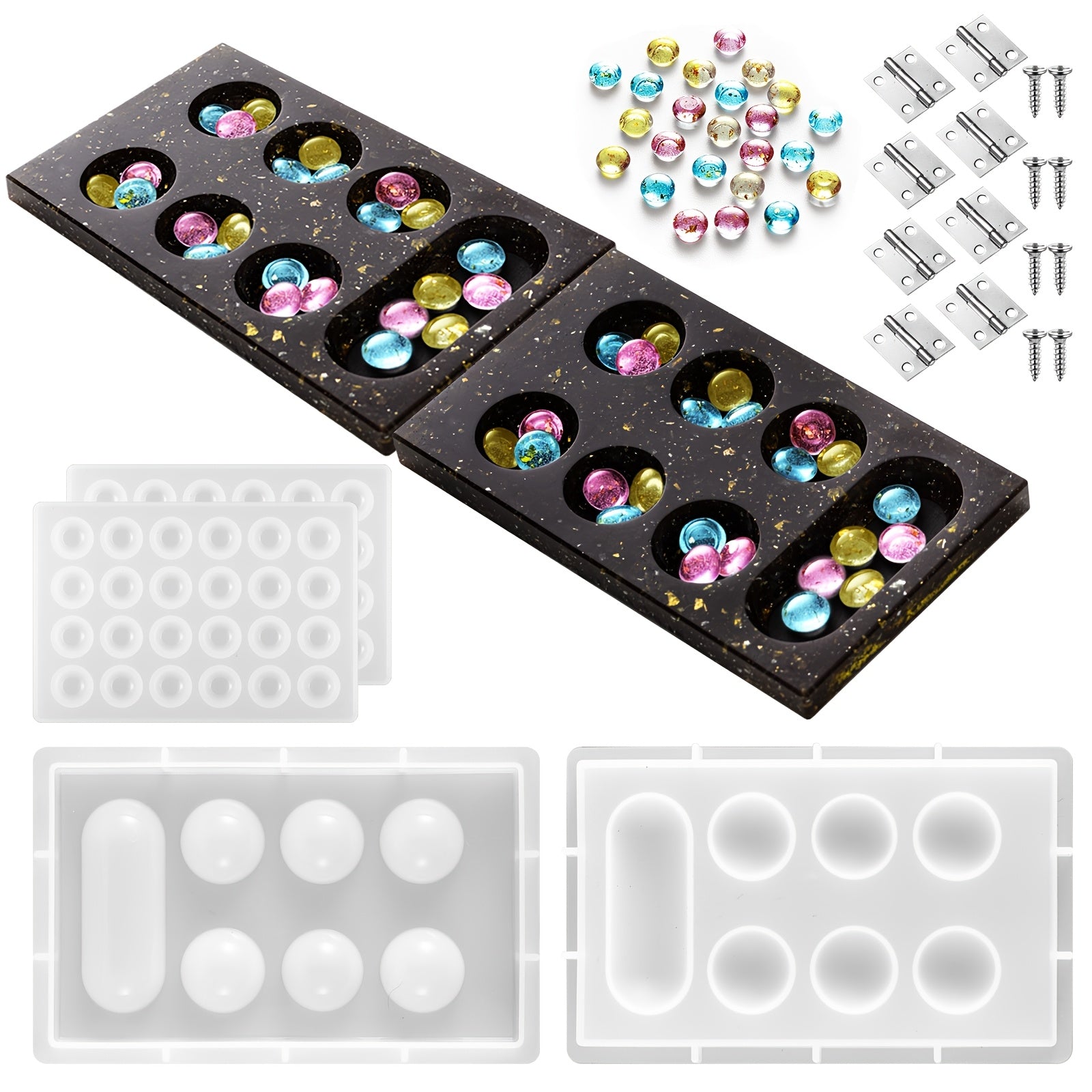 TEMU Set Of 1 Board Game Molds Set Epoxy Silicone Resin Molds Kit With 2pcs Stones Molds 4pcs Metal Accessories Board Resin Game Molds For Gifts Diy