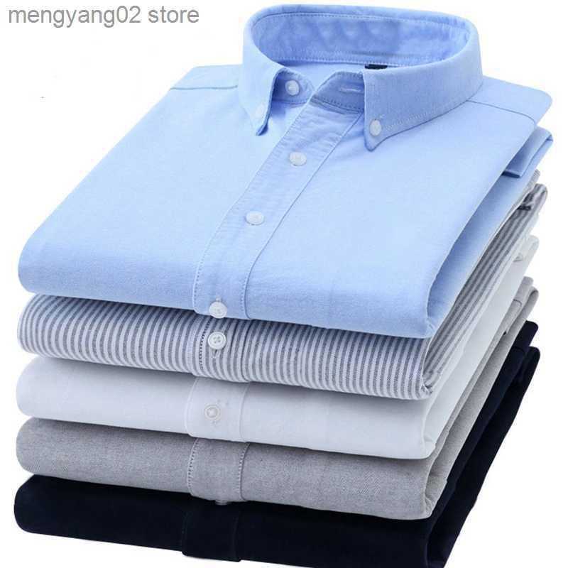 Men&#039;s Casual Shirts S~6XL Cotton Oxford Shirt For Mens Long Sleeve Plaid Striped Casual Shirts Male Pocket Regular-Fit Button-Down Work Man Shi