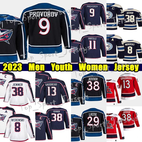 #9 Ivan Provorov Reverse Retro hockey jersey #13 Johnny Gaudreau Boone Jenner Patrik Laine Elvis Merzlikins Zach Werenski Mathieu Olivier Ad