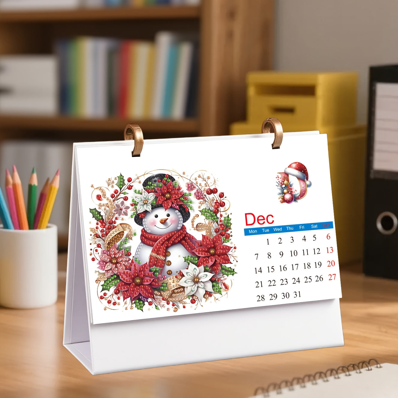 TEMU 2026 Diamond Painting Calendar - Diy Kit With 13 Irregular-shaped Monthly Pages, Handmade Wall-tabletop Planner With Golden Hanging Loop,