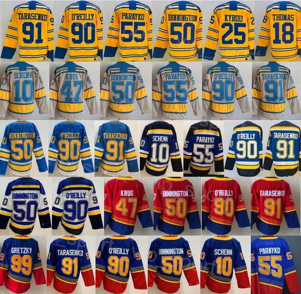 Winter Classic 2023 Reverse Retro Hockey 50 Binnington Jerseys 55 Colton Parayko 10 Brayden Schenn 91 Vladimir Tarasenko 90 Ryan OReilly Blu