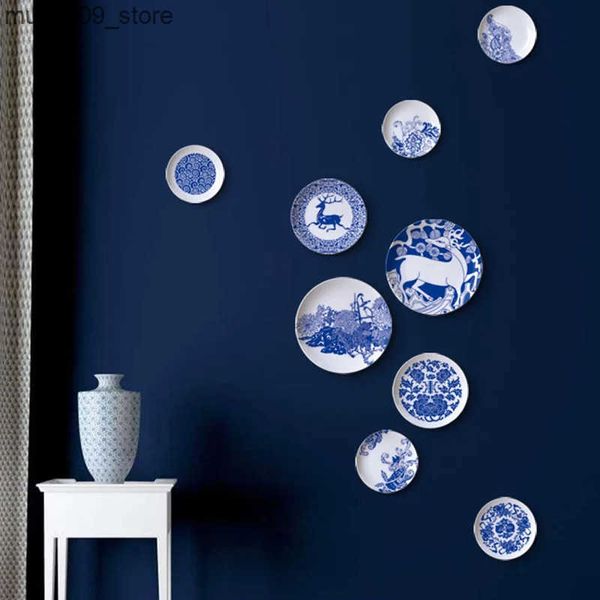 Decorative Plates Creative Chinese Style Plates Decorative Wall Hanging Dishes Blue and White Art Ceramic Plate Home Hotel Studio Decoration