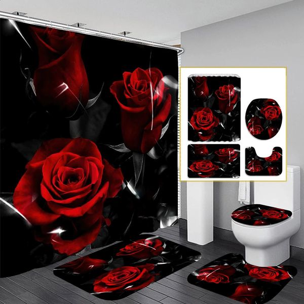 1-4 Piece Shower Curtain Set Waterproof Bathroom Partition Curtain with Hooks Anti-Slip Bath Rug U Shape Mat Toilet Seat Cov 240924