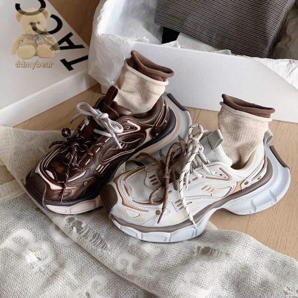 Ddmybear Washed Handmade Old Polished Dad Women&#039;s Shoes, New Versatile Lace Up Color Blocking Sports And Leisure Running Shoes Chinese