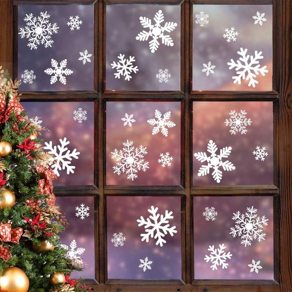FOGOMOVE 135Pcs Clings Snowflakes Decals Static Stickers for Christmas Decorations Window Ornaments Xmas Supplies Thanksgiving Party 5 Sheet
