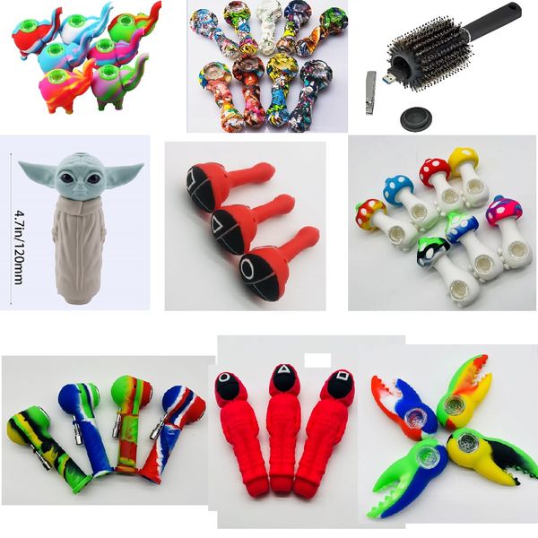 Silicone Elephant Pipe mini bubbler Water Pipes Hair Brush Black Stash Safe Diversion Secret Security Hairbrush Hidden Hollow Container Stai