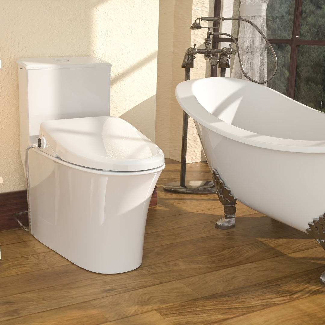 TEMU Modern Bidet Toilet Seat With Instant Warm Water & Dryer - Heated, Elongated, Operation, Front & Rear Wash, Alert, Us Plug - Ideal For Feminine