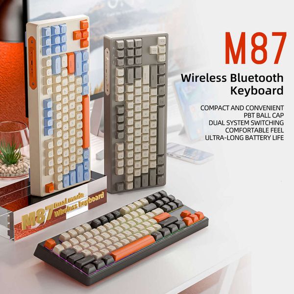 M87 Bluetooth Gaming Keyboard, 2.4G Dual Mode Connection, PBT Ball Cap, Rainbow Light, Suitable for Computers, Laptops, and