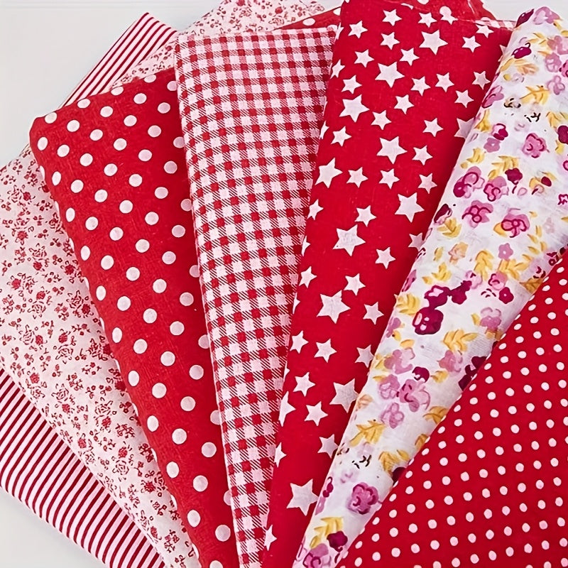 TEMU 7pcs 10"x10" Squares Bundle - 7 Assorted Patterns (polka Dots, Stars, Gingham, Floral) Pre-cut Craft Fabric For Quilting, Sewing, Scrapbooking -