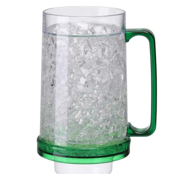 450ml Refrigerated Beer Mugs Colorful Plastic Double Wall Cups With Handles For Summer BBQ Party Double Layer Gel CupsM240803