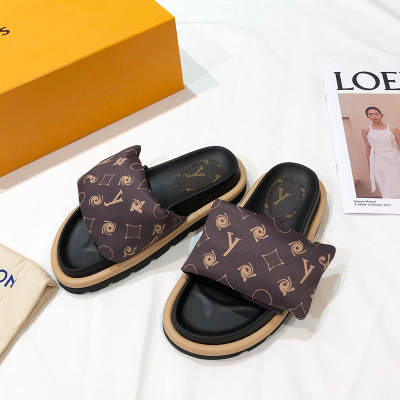 Designer Slippers Sandals brand Pillow Home bedroom Slide Sandal Women&#039;s nylon exposed toe presbyopia brown black comfortable fashionable with