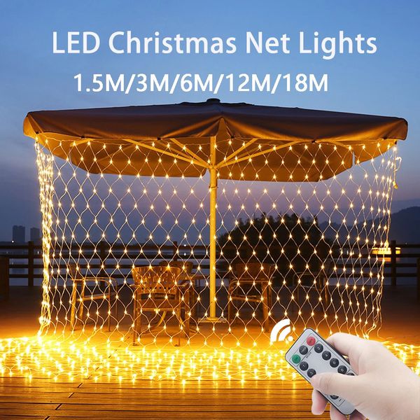 -6M-12M-18M LED String Christmas Net Mesh Lights Fairy Curtain Garland Outdoor Waterproof For Party Garden Wedding Decoration 240329
