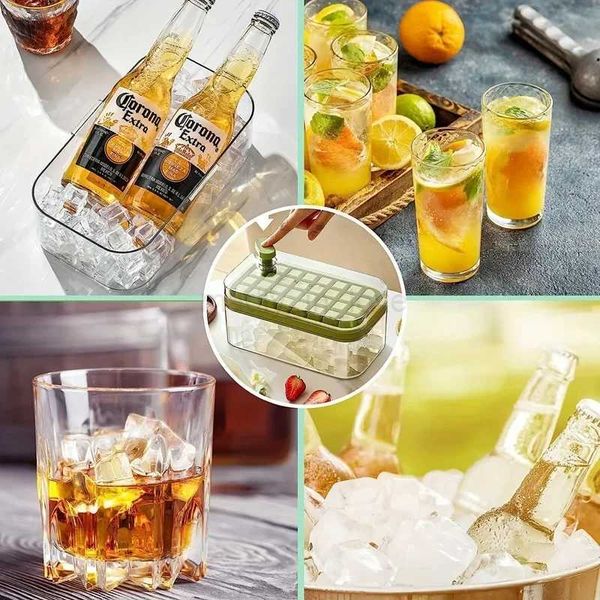 32 Grid Ice Cube Tray Home Press Style Ice Mold Whiskey Cocktail Ice Bucket With Lid Shovel Refrigerator Ice Cube Making Tool M240719