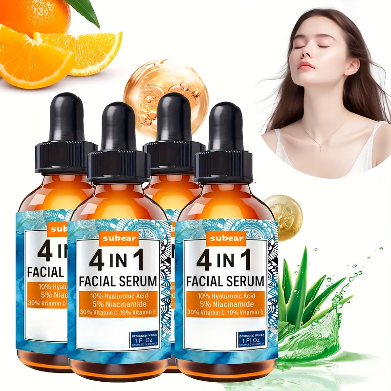 TEMU 4 In 1 Vitamin C Niacinamide Hyaluronic Acid Vitamin E Facial Serum, Replenishing Moisturizer, Niacinamide Facial Serum, 30ml-1.05oz-4pcs