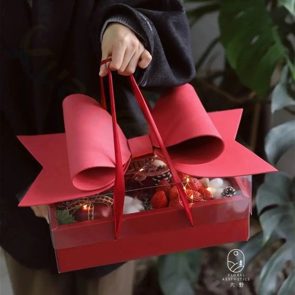 Gift Wrap DIY Valentine&#039;s Day Bow Paper Packing Box With Transparent PVC Window Display Gift Box Wedding Cookie Candy Cake Christmas Bo