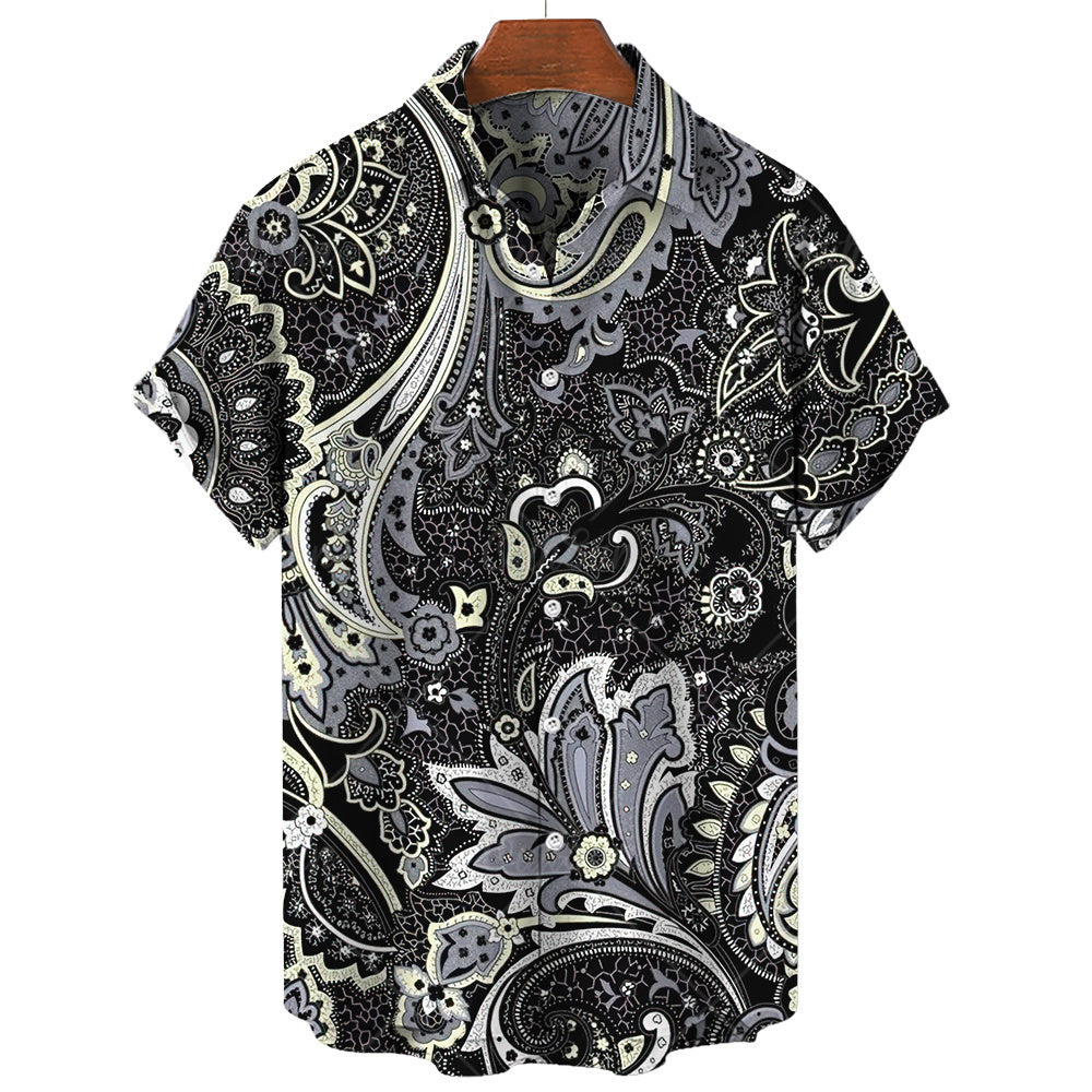 Men&#039;s Dress Shirts Vintage 3D Paisley Pattern Shirt Casual Short Sleeves Top Summer Oversized Tees Black Print Men Clothing 5XL 230826