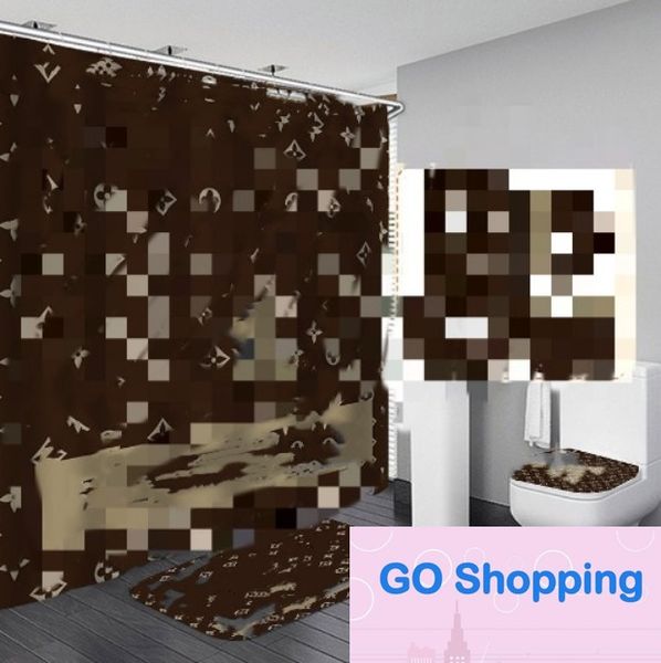 All-match sets rug Shower Toilet seat cover bathroom non-slip carpet and shower curtain US