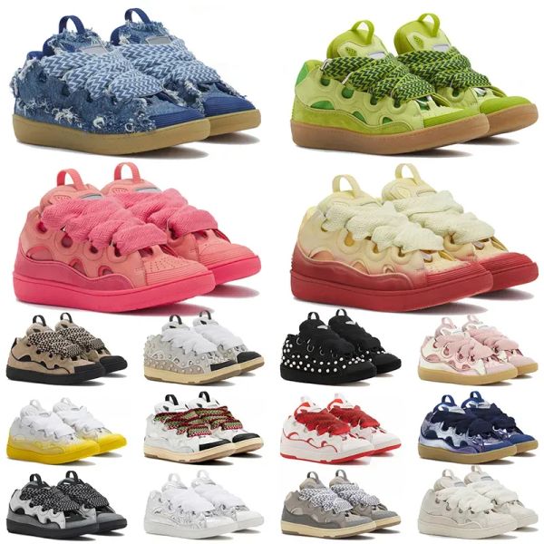 With Box Leather Curb Sneakers Designer Dress Shoes Woman Heels Denim embossed Mother and Child Nappa Calfskin Women Men Platform Double wov