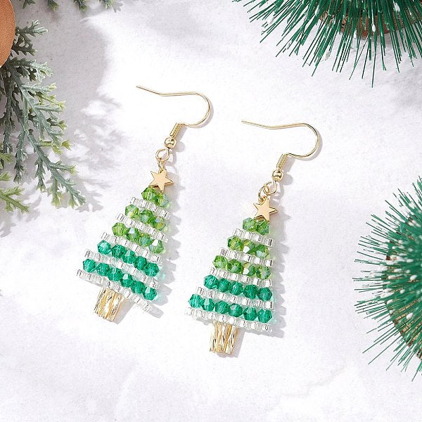 Boucles d'oreilles pendantes en forme de sapin de Noël en acier inoxydable 304