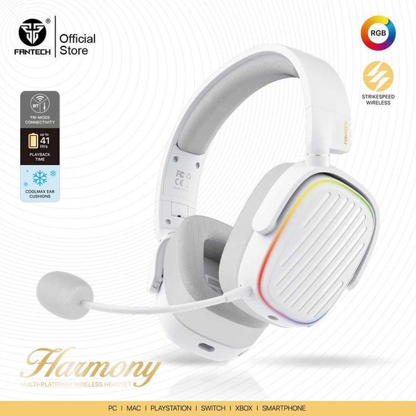 Headsets FANTECH Harmony WHG02 Wireless Headphones BT 5.3 and 50mm Driver Type-C Wired Headphone AI Call Noise Reduction Gaming Headphone CL