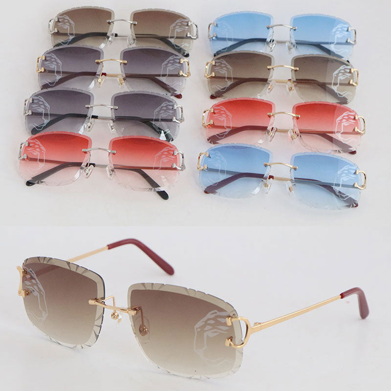 New Designer print Lens Sunglasses Women Frame CT00920 Rimless Luxury Diamond Cut Men Design glasses Outdoors Mirrored Summer Outdoor Traveling Size