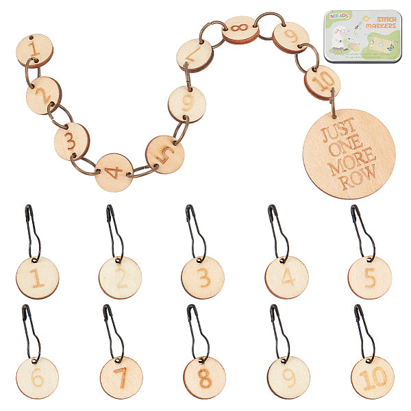 Number 1-10 Wooden Beaded Knitting Row Counter Chains & Charms Locking Stitch Makers