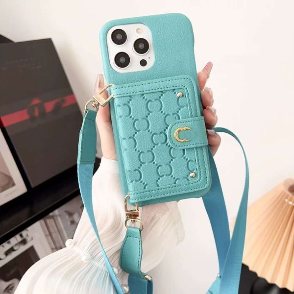 Designer Phone Case Fashion Letter GG iPhone Case Card Holder for iPhone 15 14 pro case iphone 13 12 pro 14 15 Plus Luxury Leather Shoulder