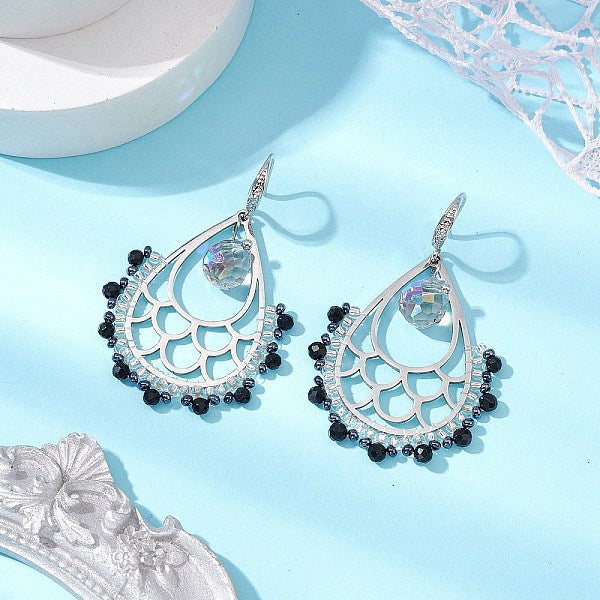 Boucles d'oreilles pendantes bohèmes en onyx noir naturel