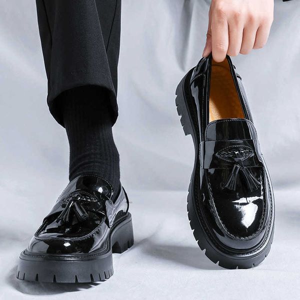 Men Dress Shoes British Small Leather Shoes For Men Thick Soled Casual Shoes Korean Style Tassel One Foot Off Formal Casual Height Hairstyli