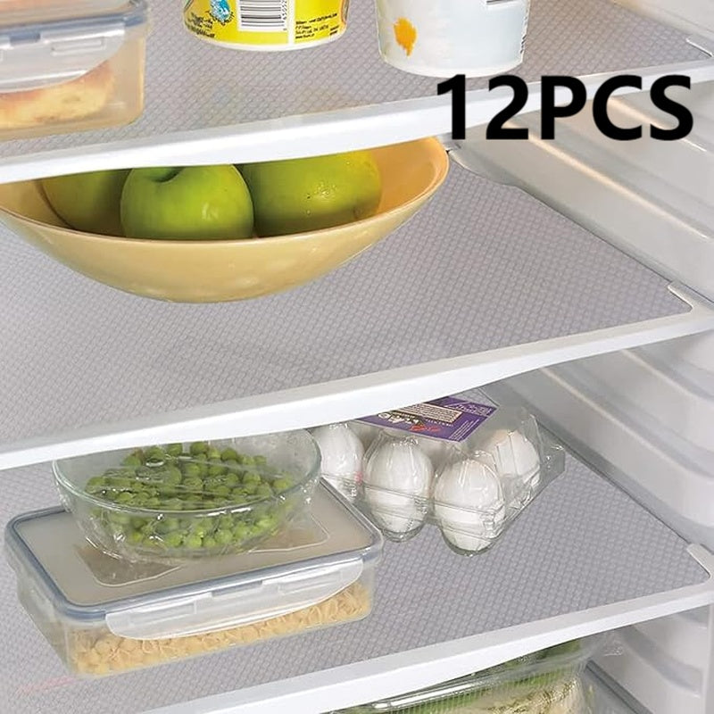 TEMU 12pcs Pvc Refrigerator & Cabinet Liners - Insulated Fridge Mats, Easy-clean Drawer & Shelf Protectors, Spill-resistant Kitchen Organizers,