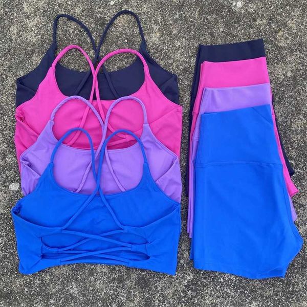 Yoga Clothes 2 Piece Women Gym Shorts Set Fitness Sports Suit Cross Back Bra Top High Waist Shorts Running Workout TracksuitXJ250109