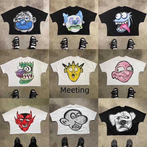 Men&#039;s T-Shirts Blutosatire Boxy Fit Tee creative cartoon print trendy loose fit suitable for round neck short sleeved crossover style H