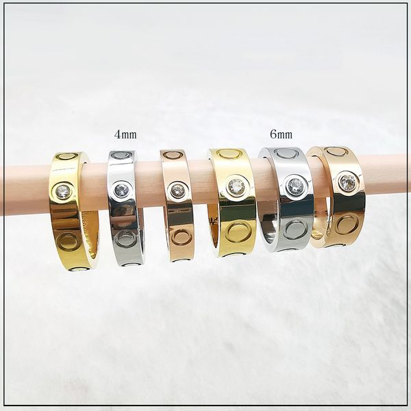 Love Ring For Women Mens Designer Ring Wedding Ring Couple Jewelry Mirror Polishing Electroplated 316L Titanium Steel Six Nails One Diamond