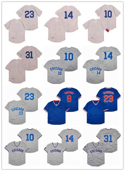 Baseball Jerseys Ryan Sandberg 23 Ernie Banks 14 Santo 10 Dawson 8 Maddux 31 Jersey White Blue Gray Color Retired Men Stitched