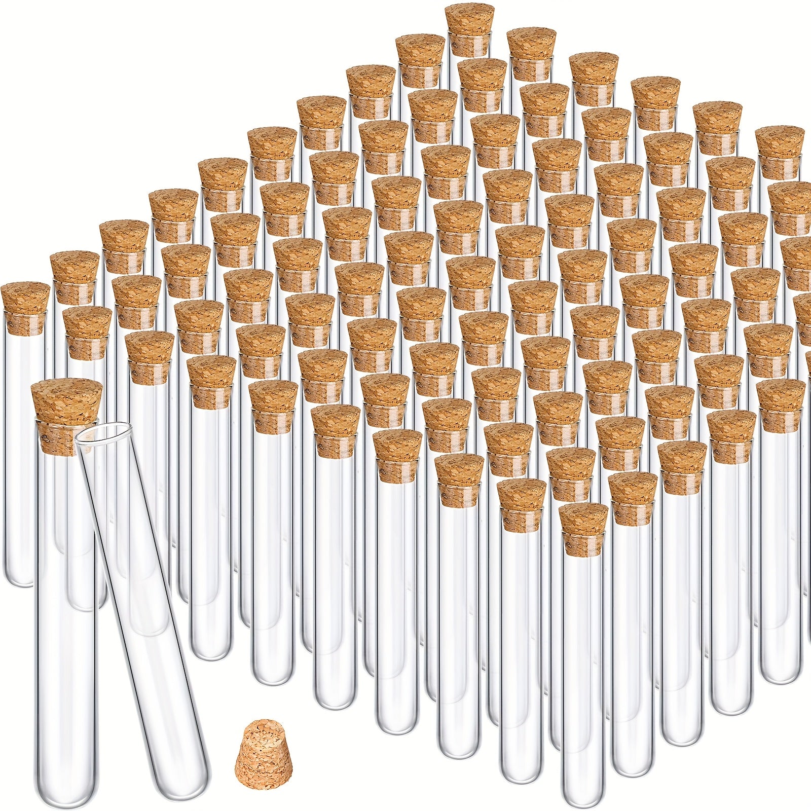 TEMU 100pcs Clear Glass Test Tubes With Cork Stoppers, Round Bottom Lab Vials For Scientific Experiments, Plant Propagation, Candy Storage & Party