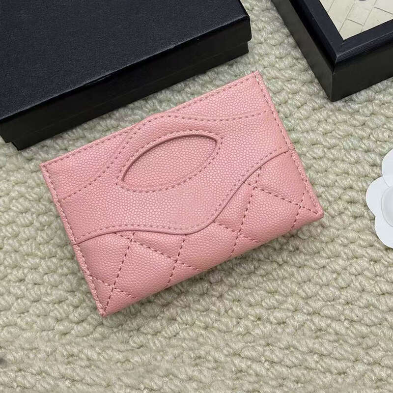 Designer Card Holders Credit ID Wallets Mini High Quality Genuine Leather Pure Color Card Holder Coin Purses Pink Wallet with Box