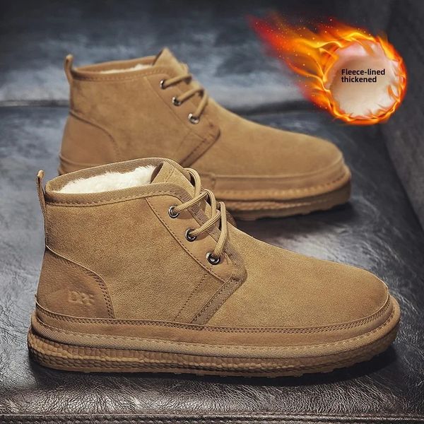 Mens Boots Winter Suede Snow Warm Fur Cotton Shoes Quality Waterproof Ankle Flat Bottom Boot Botas 250108