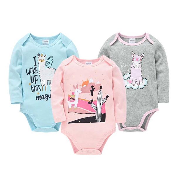 Kavkas Newborn Baby Girls Bodysuit 3 Pcs-lot Autumn Long Sleeve Cotton bebe Clothes 0-3 Months Cartoon Print JumpsuitC250117