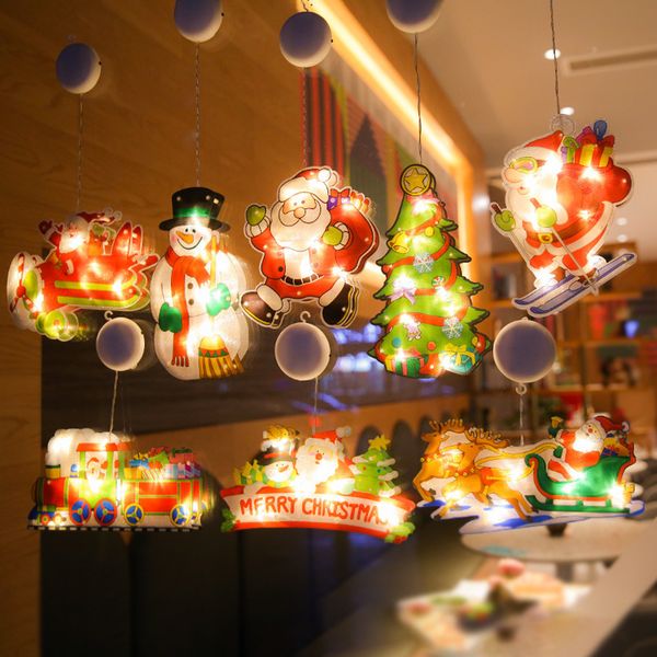 Festive LED Lighted Window Decals Featuring Santa Claus Figures with Easy-to-Use Suction Cups - Perfect for Cross-Border Gift Ideas