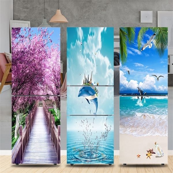 Wall Stickers 28 Styles For Choice Beach Scenery Refrigerator Sticker Peel Stick Waterproof Double Door Freezer Cupboard Decor Art Mural 221