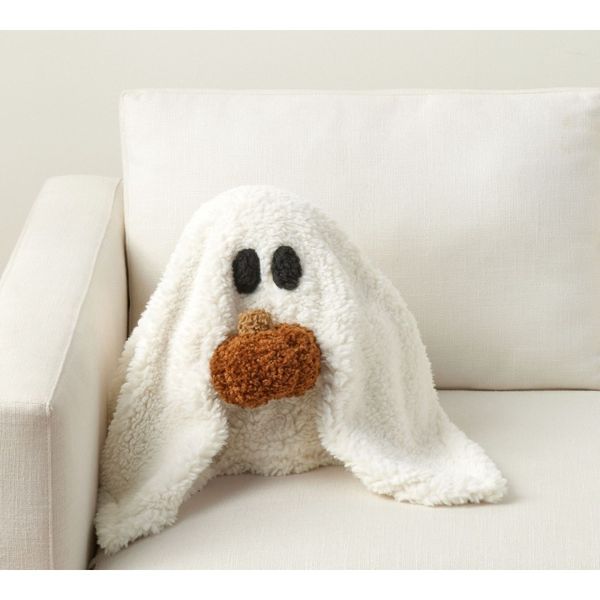 Cushion-Decorative Pillow Gus The Ghost with Pumpkin Pillow Halloween Pumpkin Ghost Doll Throw Pillow Cushion Car Accessories Kawaii 28X33CM