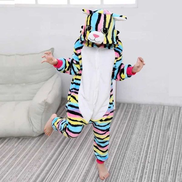 Pajamas Kigurumi Childrens Pajamas For Boys Girls Pajamas Flannel Kids Pijamas Suit Animal Sleepwear Winter Cat Onesies H241205