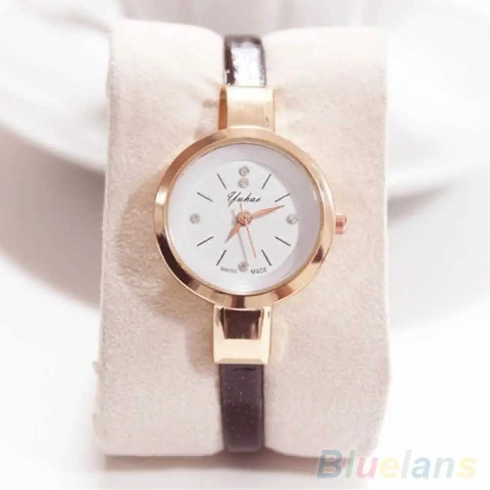 Women Wrist Watch Rhinestone Faux Leather Band Super Thin Slim Strap Clock Quartz Analog Wrist Watch Reloj Mujer Ladies WatchX240920