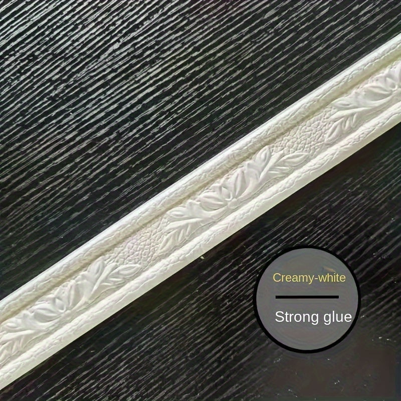 TEMU Self-adhesive Skirting Board Wall Sticker - 2 Rolls, 4cm X 230cm, 3d Textured Kick Line Trim Waterproof Foam Border Decal For Business And