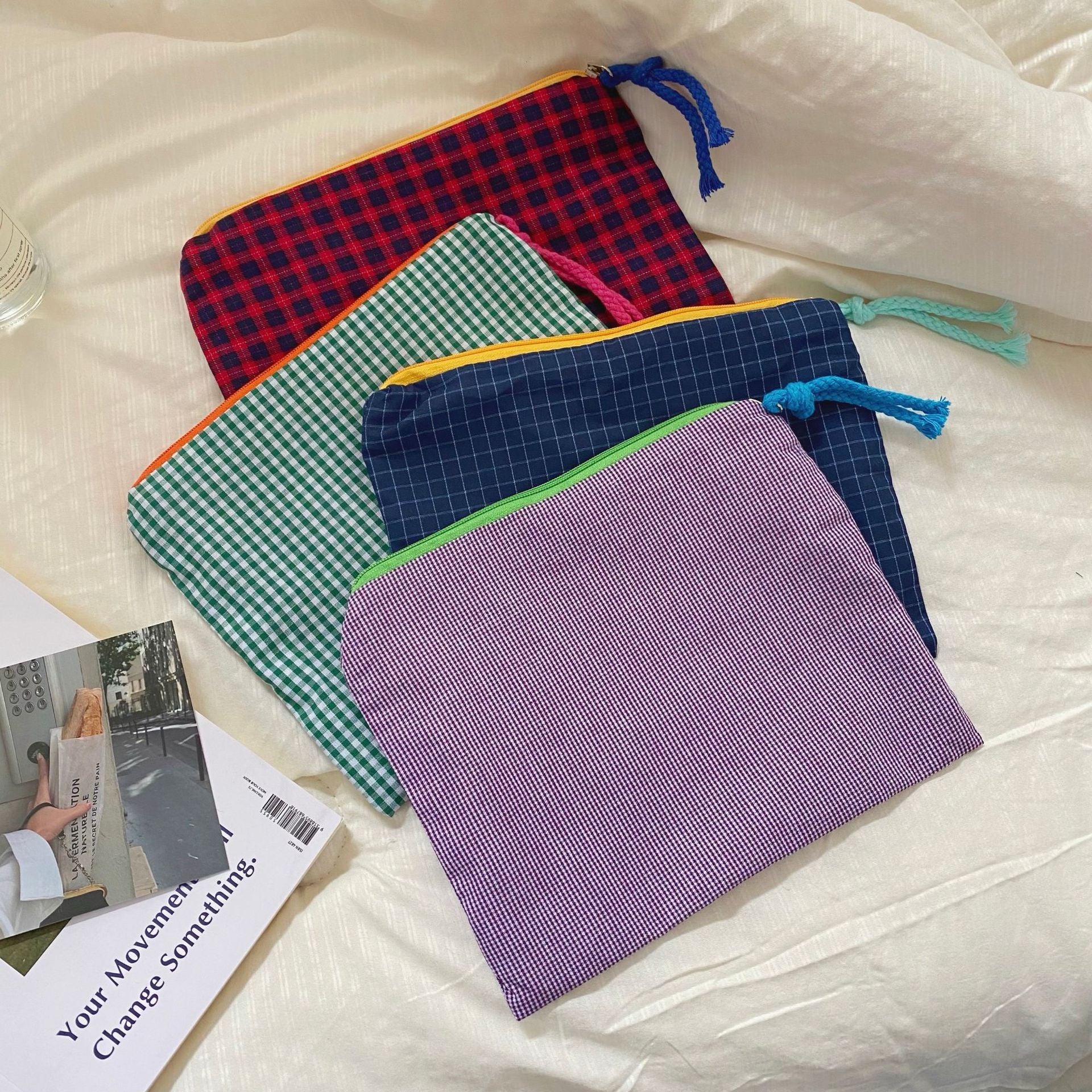 CH235M Large capacity contrast color plaid bag cosmetic bag for women ins style portable cosmetic storage bag skin care products washing and gargle