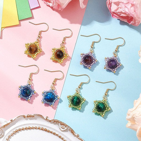 Boucles d'oreilles pendantes en forme d'étoile en œil de tigre naturel